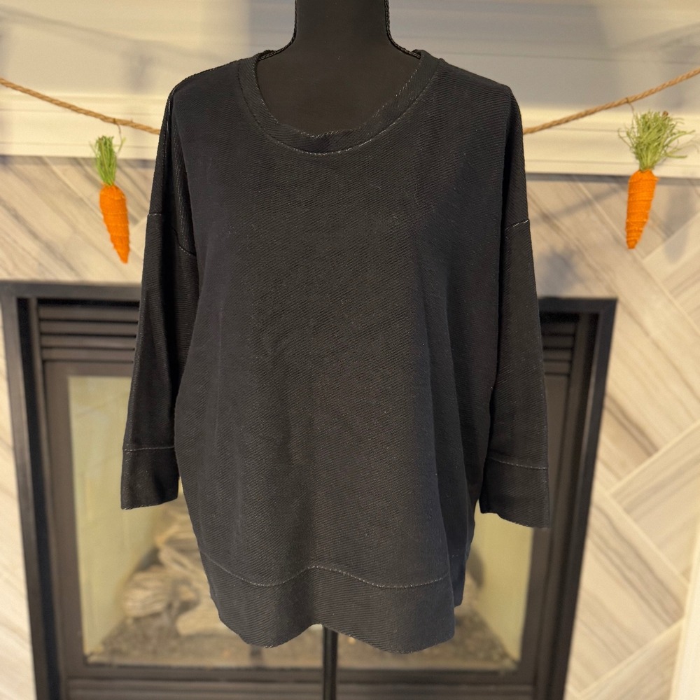 Fresh Produce Pullover Top Ribbed Knit 3/4 Sleeve‎ Casual Black M/L